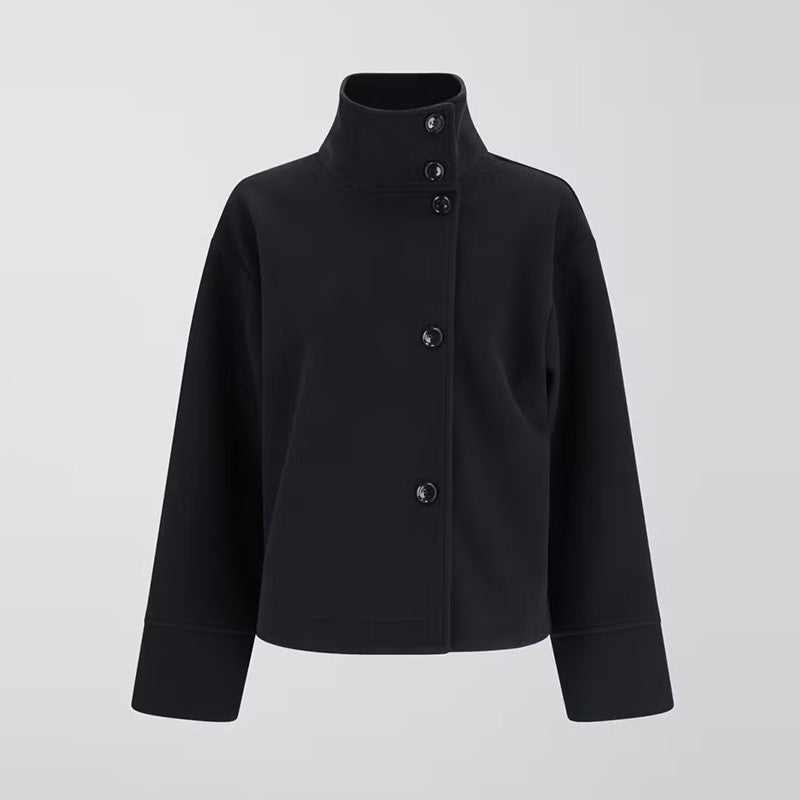 Elegant Stand Collar Woolen Jacket For Women Y2K Single Breasted Button Pockets Coat Lady 2025 Autumn Winter Street Chic Outwear