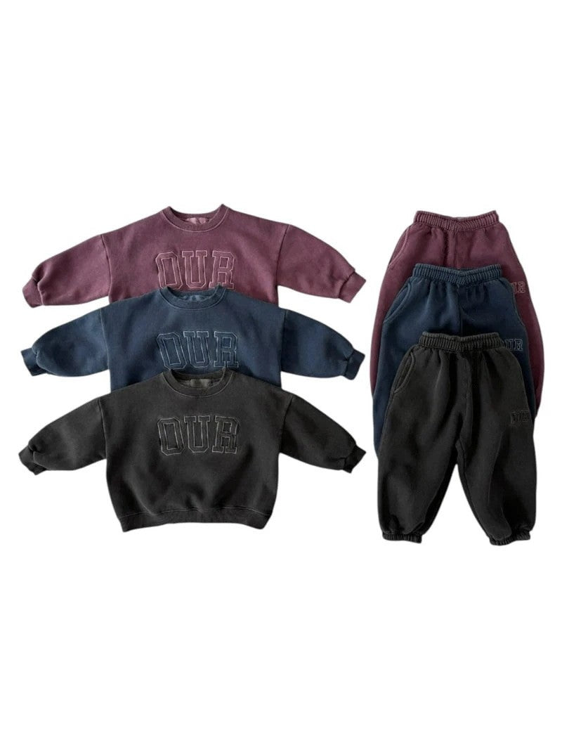 2025 Winter New Children Letter Tracksuit Outfits Boys Girls Fleece Sweatshirt + Pants 2pcs Suit Baby Warm Sports Clothes Set