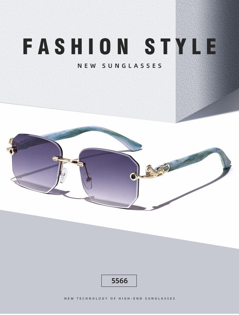 Square Sunglasses For Men Women Fashion Metal Leopard Head Rimless Eyewear Travel And Driving Shades Oculos De Sol UV400