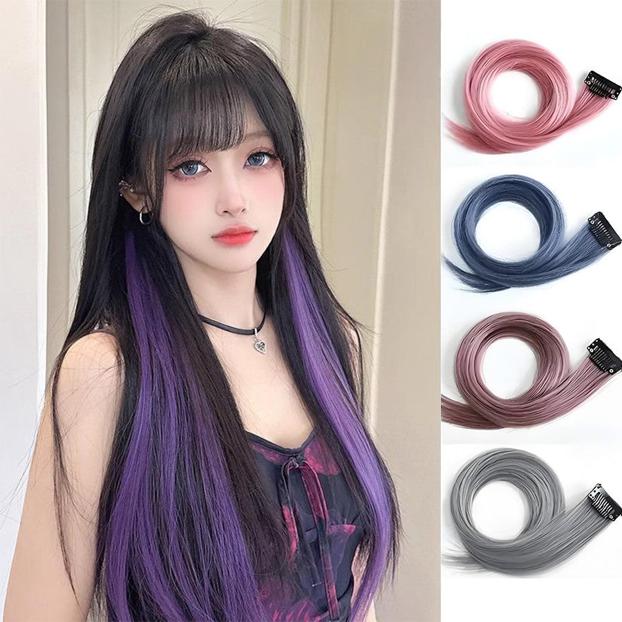 Ear-Hanging Highlight Hair Coloring Strips Women's Long Hair One-Piece Colorful Hair Extensions Invisible Synthetic wig Stickers