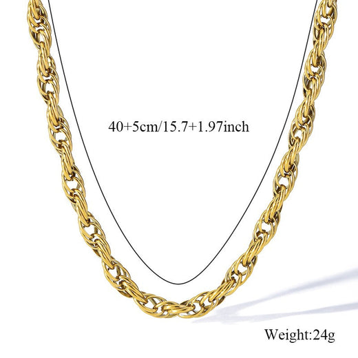 GANEMLY 316L Stainless Steel Metal Wide Chain Necklace Bracelets Waterproof Jewelry Set Gold Color Chain Charm Jewelry Set Gift