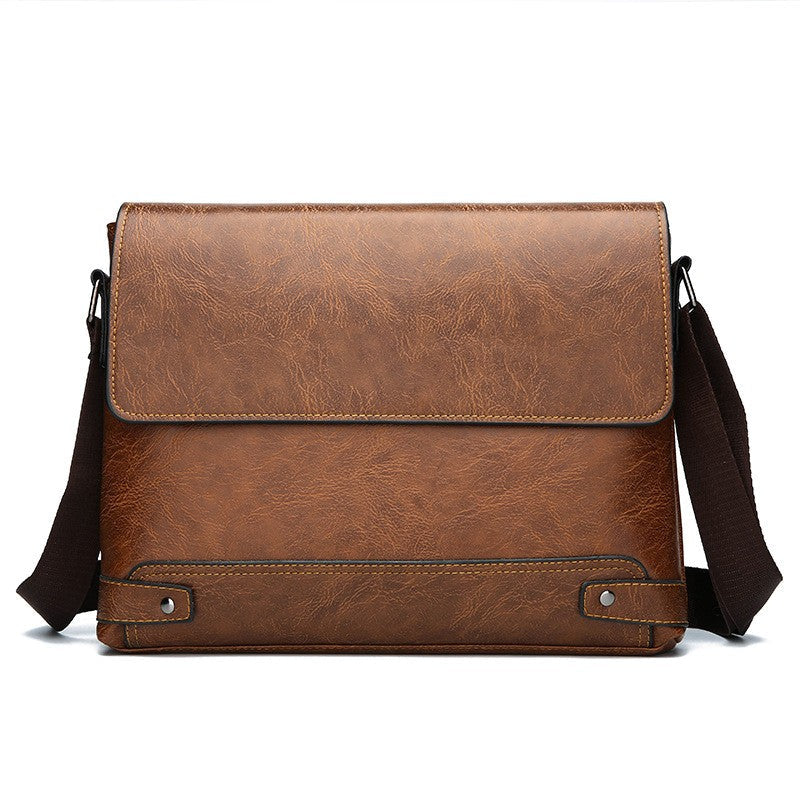 Men's Solid Color Retro Leather Shoulder Bag, Casual Business Crossbody BagS Horizontal A4 Paper Travel Bag Briefcase Laptop Bag