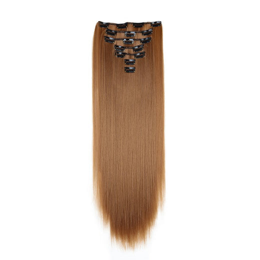 24Inch Synthetic 7Pcs/set Long Straight Hair Extension 16Clips Hairstyle Black Blonde Hairpiece extenciones para el cabello