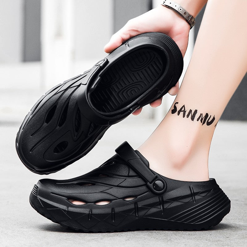 Men's summer casual anti-slip and wear-resistant hollow thick-soled flip-flops with a feeling of stepping on feces, EVA croats