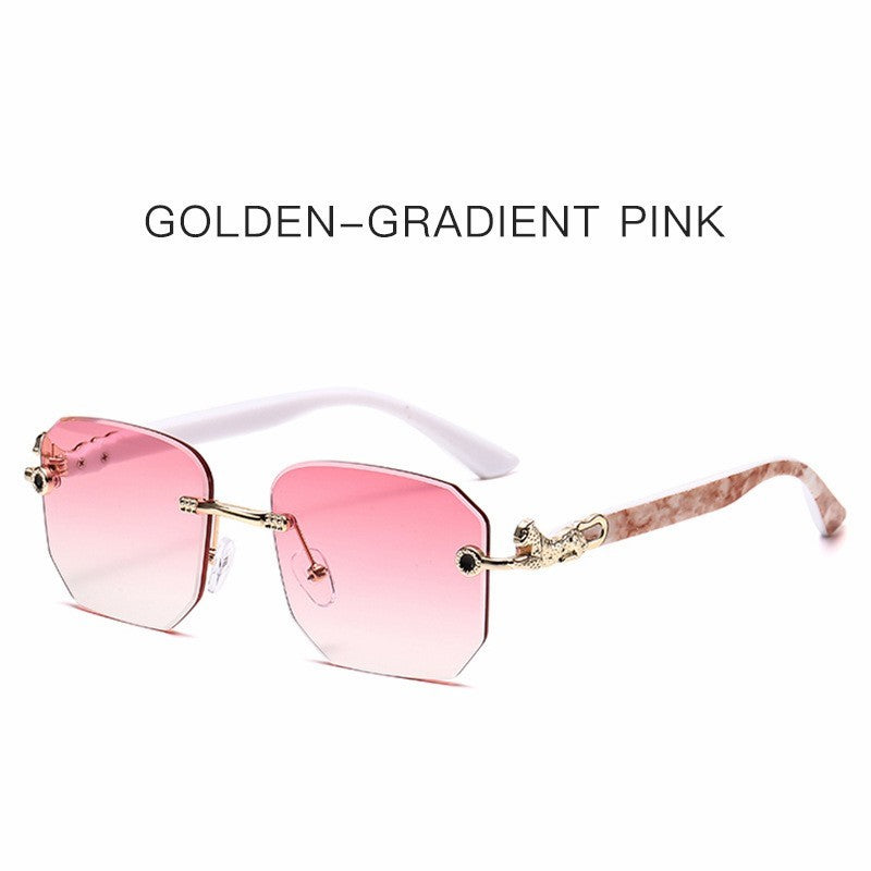 Square Sunglasses For Men Women Fashion Metal Leopard Head Rimless Eyewear Travel And Driving Shades Oculos De Sol UV400