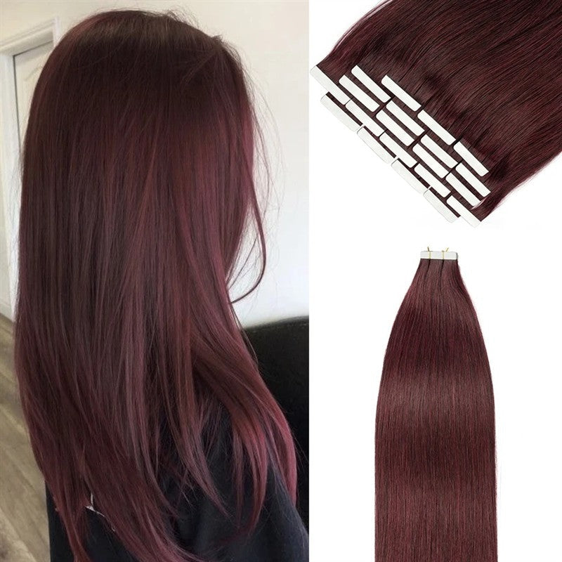 Burgundy Hair Extensions Tape in Real Human Hair Extensions Red #99j Black to Silver Women Straight