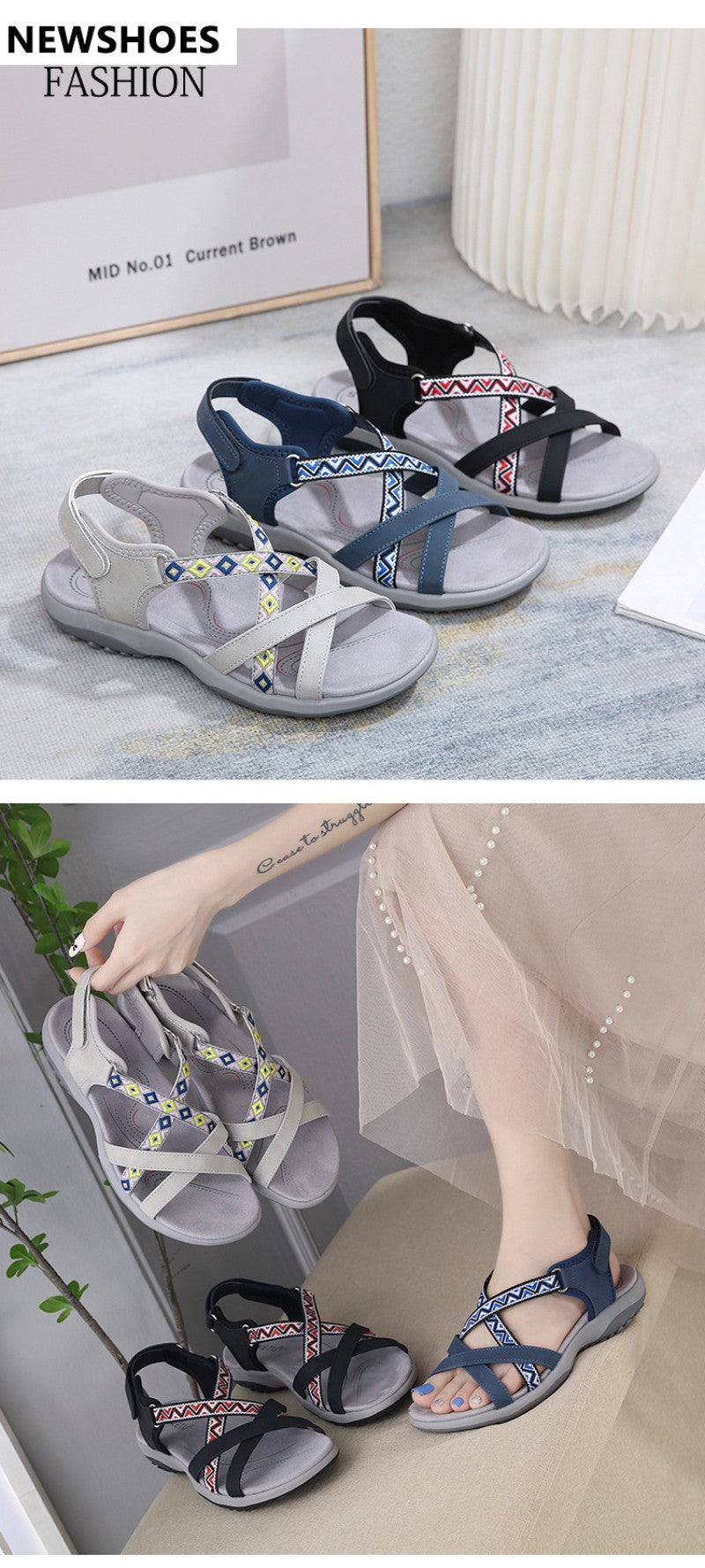 Comfortable Wear-Resistant Flat Shoes New Versatile Fashionable Women's Light And Comfortable Sandals Breathable Ethnic Style