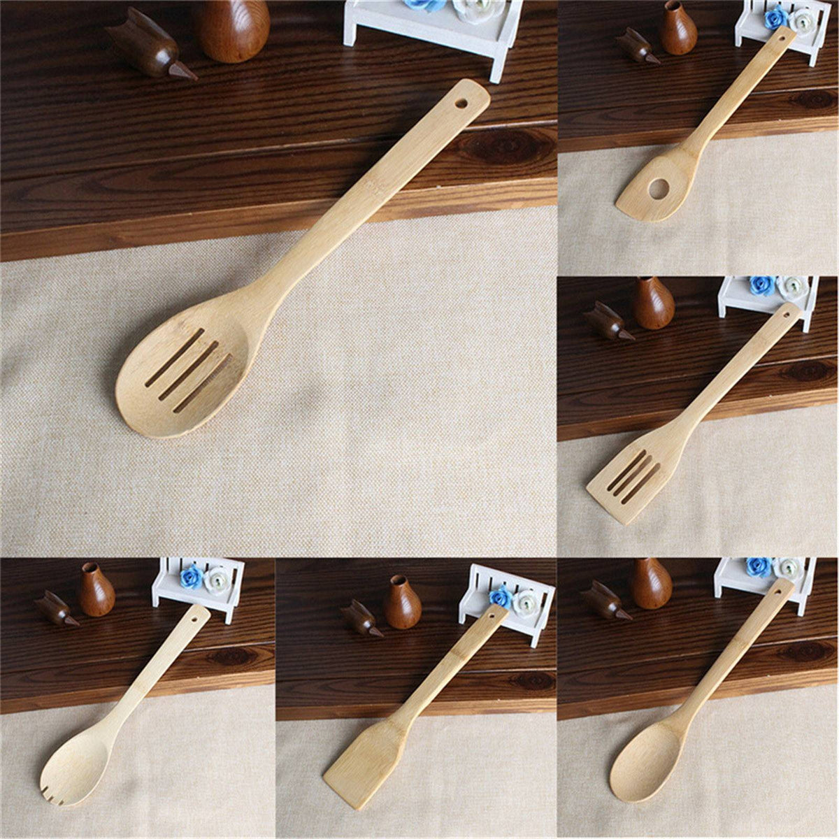 7 Piece Bamboo Cooking Utensil Set Cooking Spoons And Spatulas Kitchen Tools For Nonstick Pan And Cookware Cooking Tools