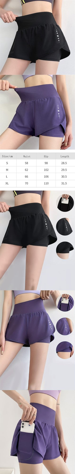 Women's High Waisted Sports Short Yoga Tennis Running Pilates Bottom with Pockets Tight Fitting Fake Two Pieces Sports Pants