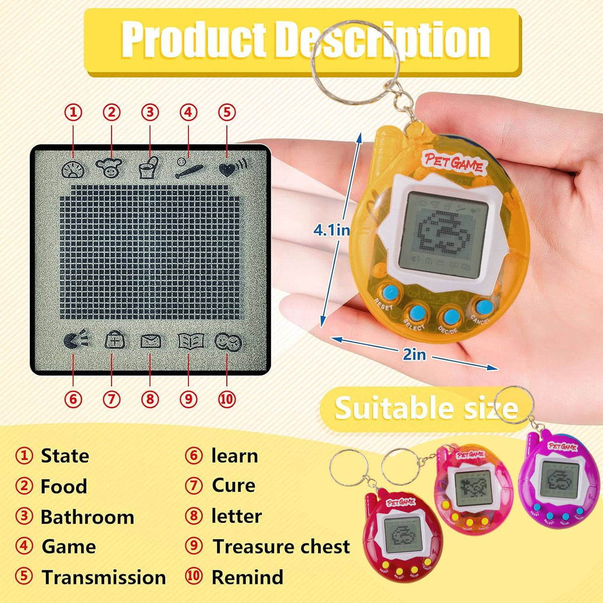 6-48PCS Virtual Pet Keychain Digital Pet Electronic Handheld Game Video Game Party Birthday Nostalgic 90s