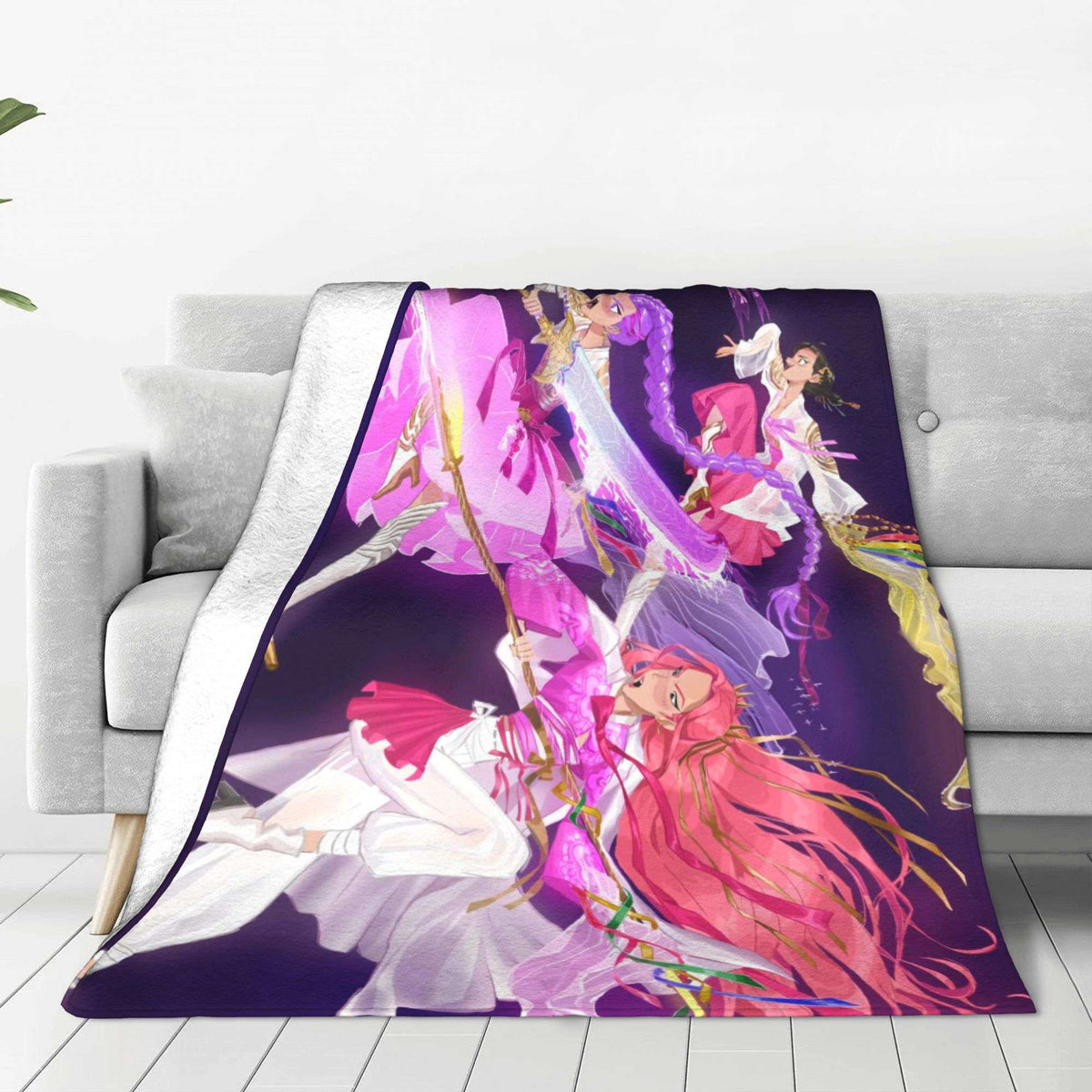 kpop Demon Hunters Huntrix Golden Blanket Warm Graphic Plush Throw Blanket For Girls Boys Living Room Flannel Bedspread Cover
