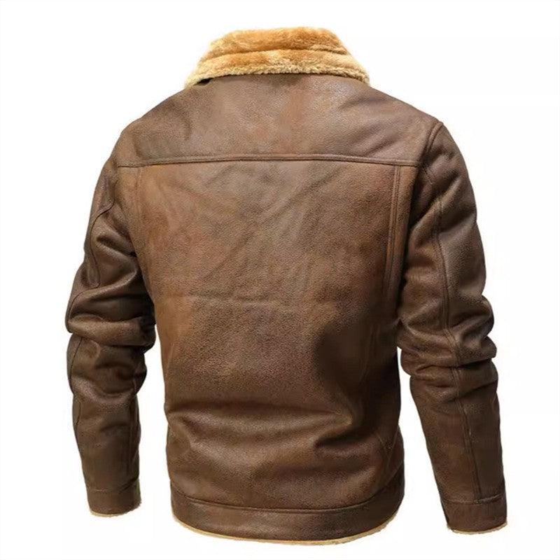 Winter Men's Suede Leather Coat High Quality Thick Fleece Warm Leather Jacket Fashion Turn Down Collar Male Loose Casual Coats