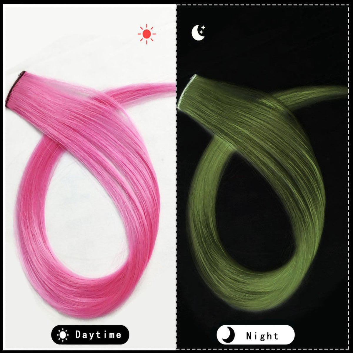 20 Inch Glow in the Dark Hair Extensions Clip Luminous Colored Hairpieces Party Rainbow Hair Clips Synthetic Straight Wig
