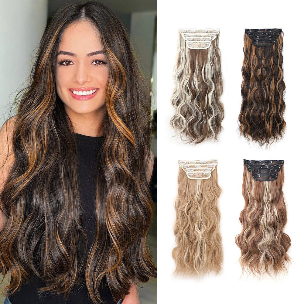 Body Wave Hairstyle Synthetic Hair Extensions 4pcs/set Head Wigs Clip Clips Hair Extensions For Women Girls