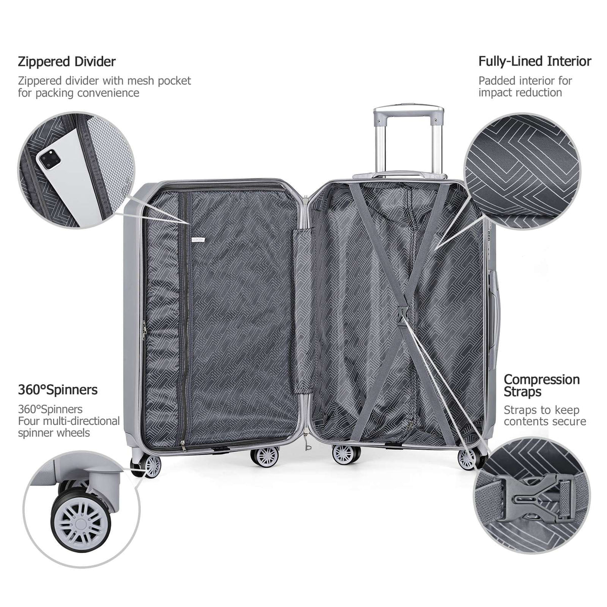 3PCS Luggage Set ABS Hardside Travel Luggage with Spinner TSA for Business Trip ABS Travel Luggage Set