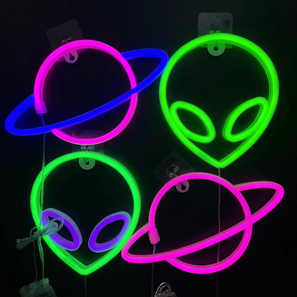 Neon Sign Alien Face Shaped Wall Hanging Lights for Home Game Room Saucerman Plant LED Night Lamps Xmas Party Holiday Art Decor