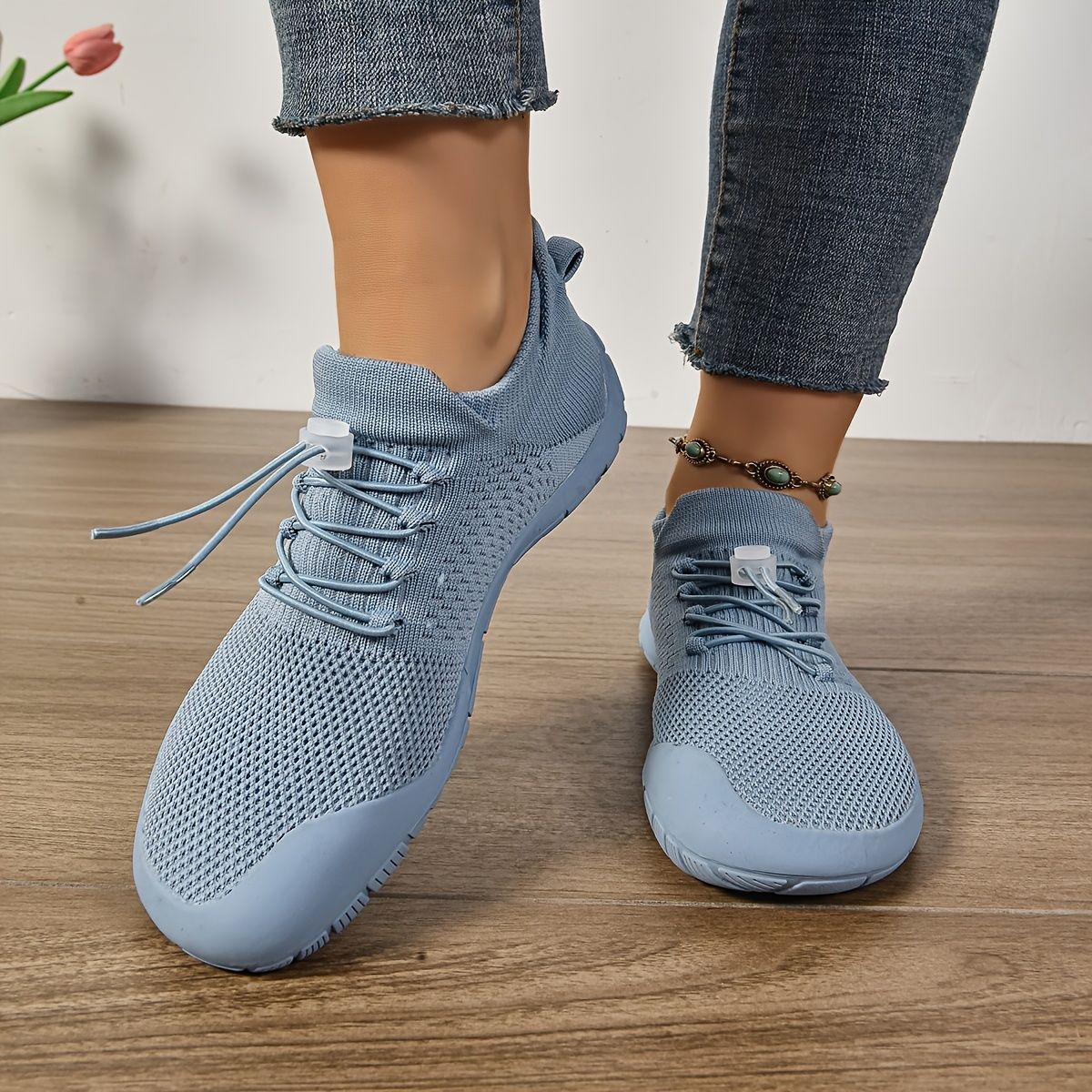 Casual Women's Wide Fit Sneakers Flats Minimalist Breathable Wide Width Sneakers Mesh Barefoot Walking Shoes