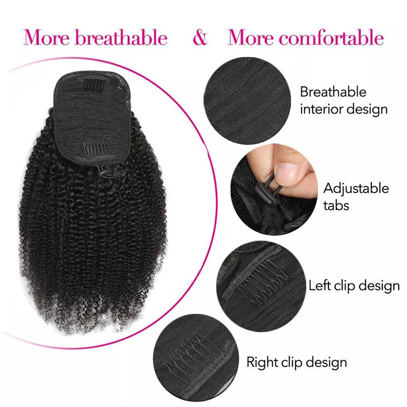 8-26 Inch Afro Kinky Curly Drawstring Ponytail Human Hair Extensions 3C 4A Brazilian Remy 100% Human Hair Ponytail For Women