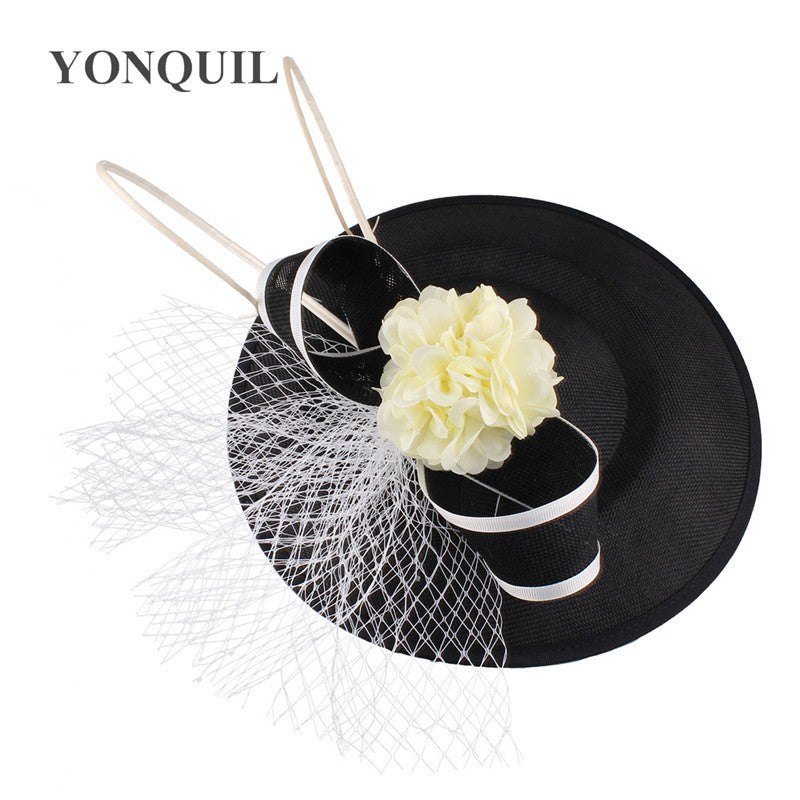 New Design Yellow With Purple Hair Fascinator Hat Headband Bridal Wedding Party Headpiece Mesh Ladies Occasion Hair Accessories