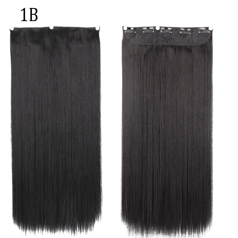 Synthetic Long Straight 5 Clip In Hair Extensions 22’‘ High Resistant Temperature Fiber Black Brown Blonde Hairpiece