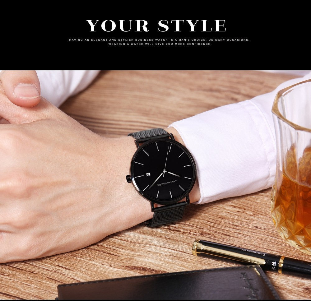 Classic Bauhaus Design Men Watch Dark Blue Japan Quartz Waterproof Stainless Steel Fashion Business Calendar Ultra Thin Watches