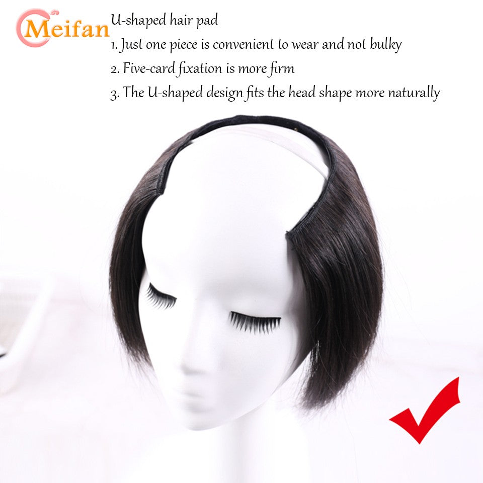 MEIFAN Synthetic Long Straight U-Shaped Half Head Wig for Women Black Brown Clips in Hair Extension Natural Fake Hairpieces