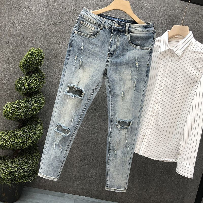 Summer Men's Jeans Trousers Tapered Harajuku Korean Fashion 2025 Autumn Classic Clothes Y2k 2000s Light Blue Male Cowboy Pants