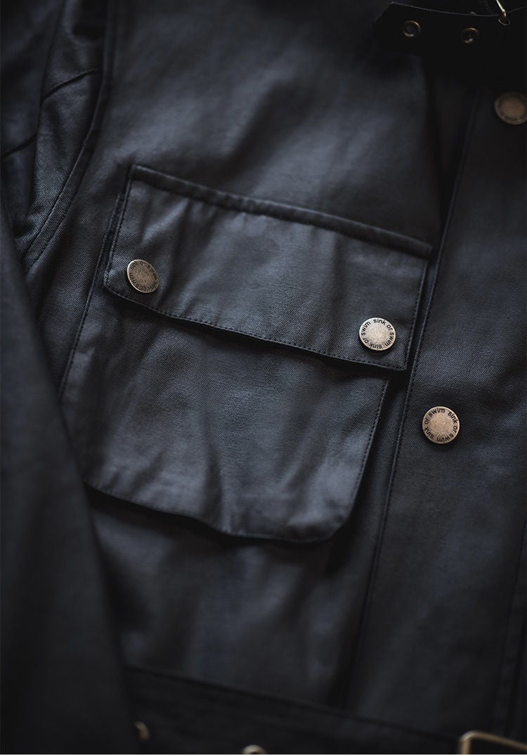Men's Cargo Safari Oil Wax Jacket Waterproof England Casual Autumn Outwear Multi Pocket Corduroy Collar Wear Resistant Jackets