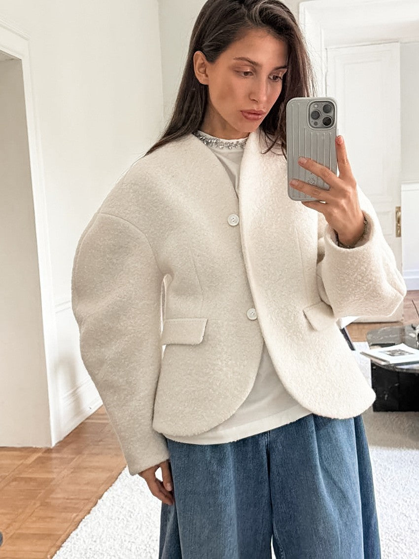 Leisure Solid Color Woolen Short Jacket Women Chic Collar Single Breasted Loose Outerwear Autumn New Daily Commuting Office Coat