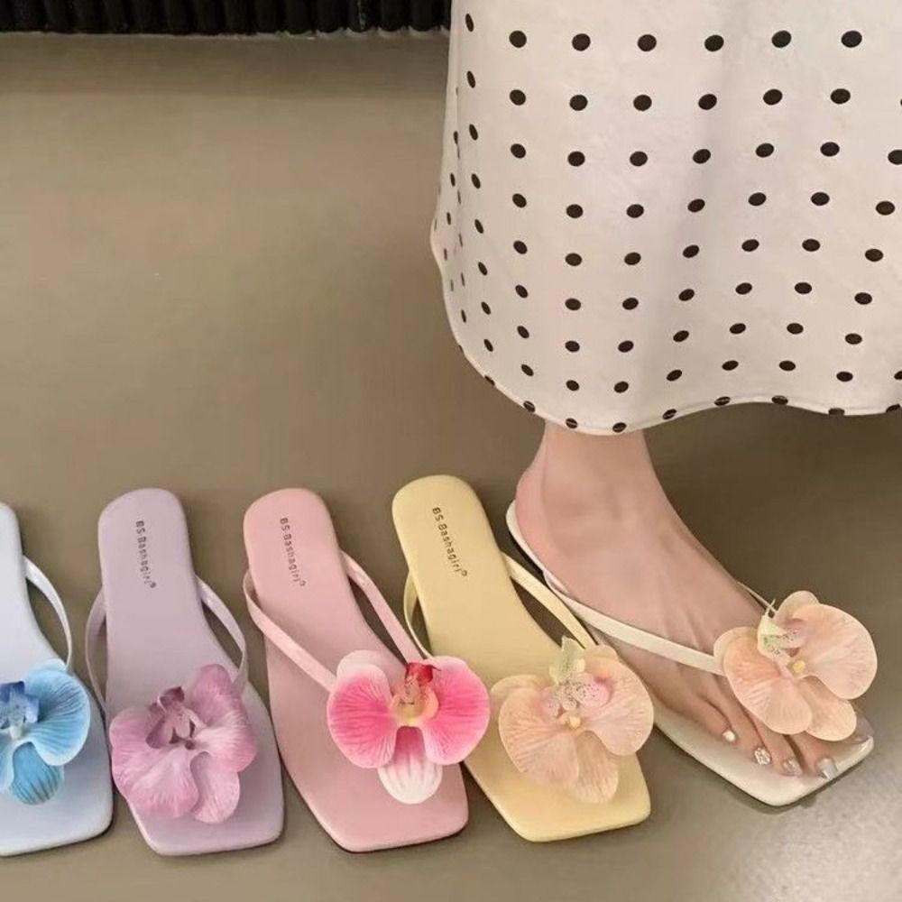 Daily Sweet Butterfly Orchid Slipper Summer Vacation Flower Flip Flops Elegant Out Wear Women's Sandals Ladies/Girls