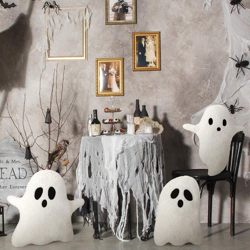 Plush Ghost Throw Pillow Halloween Decor Soft and Cuddly Ghost Shaped Cushion Ideal for Living Room Bedroom or Sofa Decoration