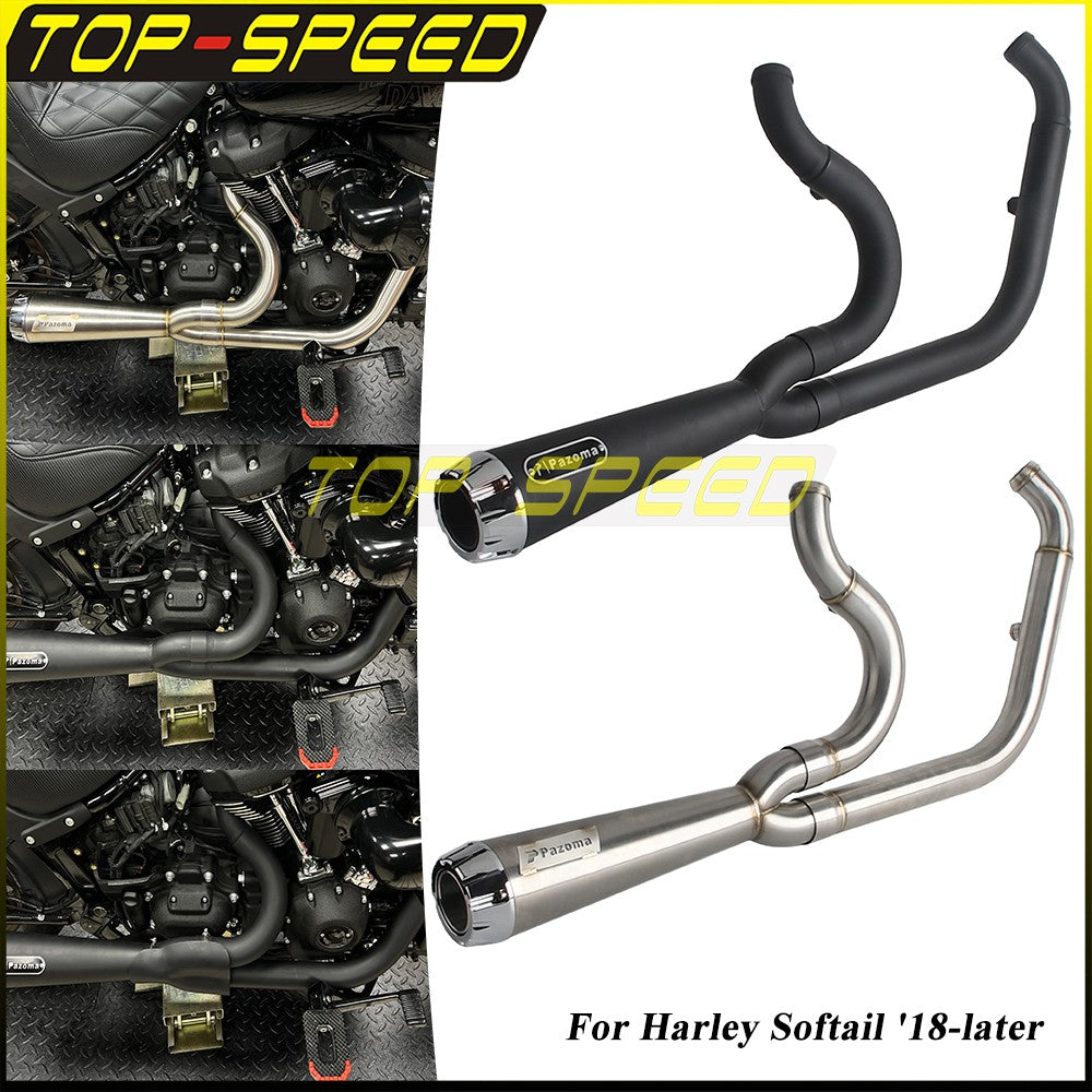 For Harley Softail Low Rider Standard Fat Bob Slim Deluxe Street Bob 2018+ Motorcycle 2-in-1 Exhaust System Exhause Muffler Pipe