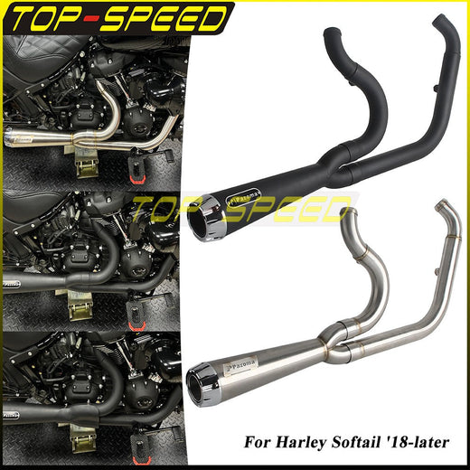 For Harley Softail Low Rider Standard Fat Bob Slim Deluxe Street Bob 2018+ Motorcycle 2-in-1 Exhaust System Exhause Muffler Pipe