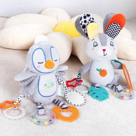 Baby Rattles Mobiles Cartoon Animal Bell Toy Kids Early Education Sensory Development Hand Grip Rabbit Penguin Rattles Toys Gift
