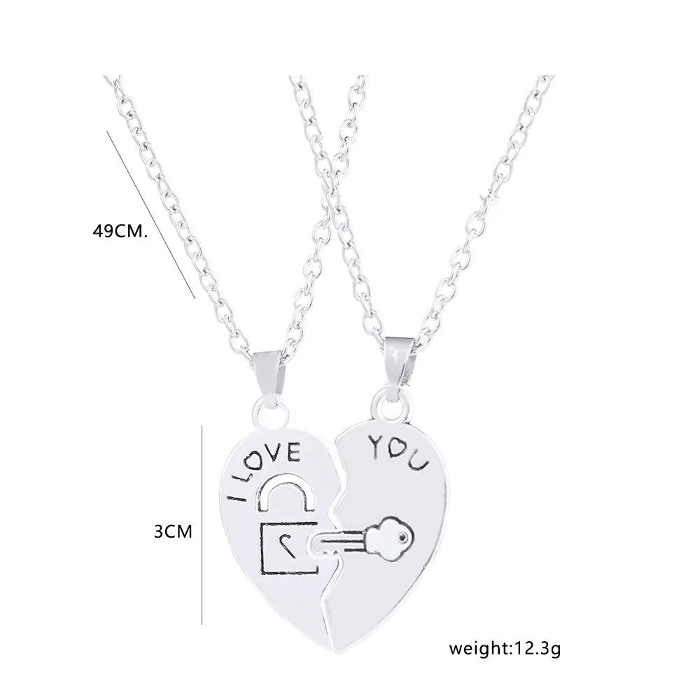 2pcs Couple Lock Key Heart Puzzle I Love You Pendant Couple Necklace Pendants Necklaces for Lovers Valentine's Day Jewelry Gifts