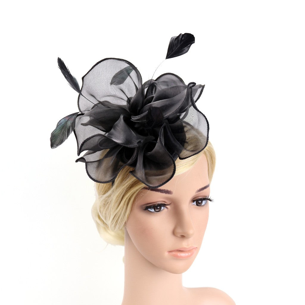 New Women's Organza Fascinators Feather Flower Kentucky Derby Hat Headdress Pillbox Hat for Wedding Tea Party Headwewar Clips