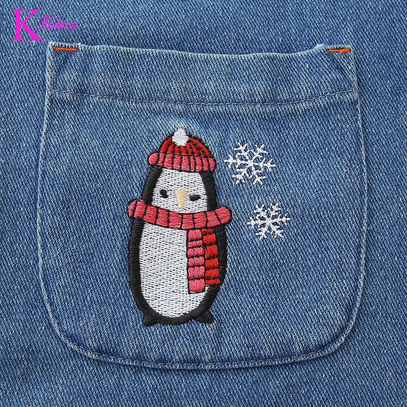 New Girls' Dress Round Neck Children's Princess Dress Denim Fabric Toddler Kids Clothing 4-8Y