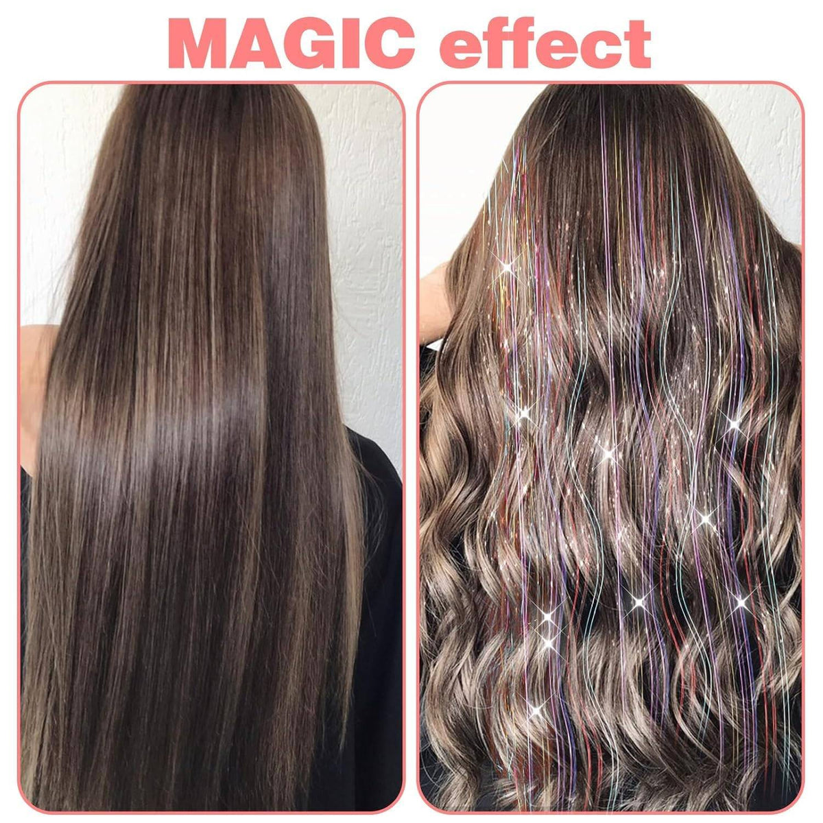6/12PCS Synthetic Hair Clip One Piece Women Glitter Tinsel Hair Extensions Hair Tinsel Kit Heat Resistant Shiny Sparkle Wig 2026