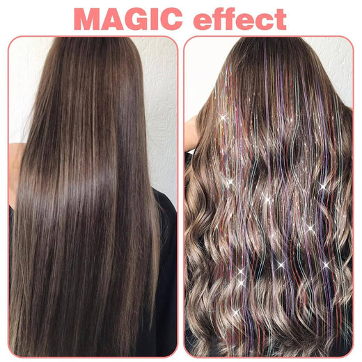 6/12PCS Synthetic Hair Clip One Piece Women Glitter Tinsel Hair Extensions Hair Tinsel Kit Heat Resistant Shiny Sparkle Wig 2026