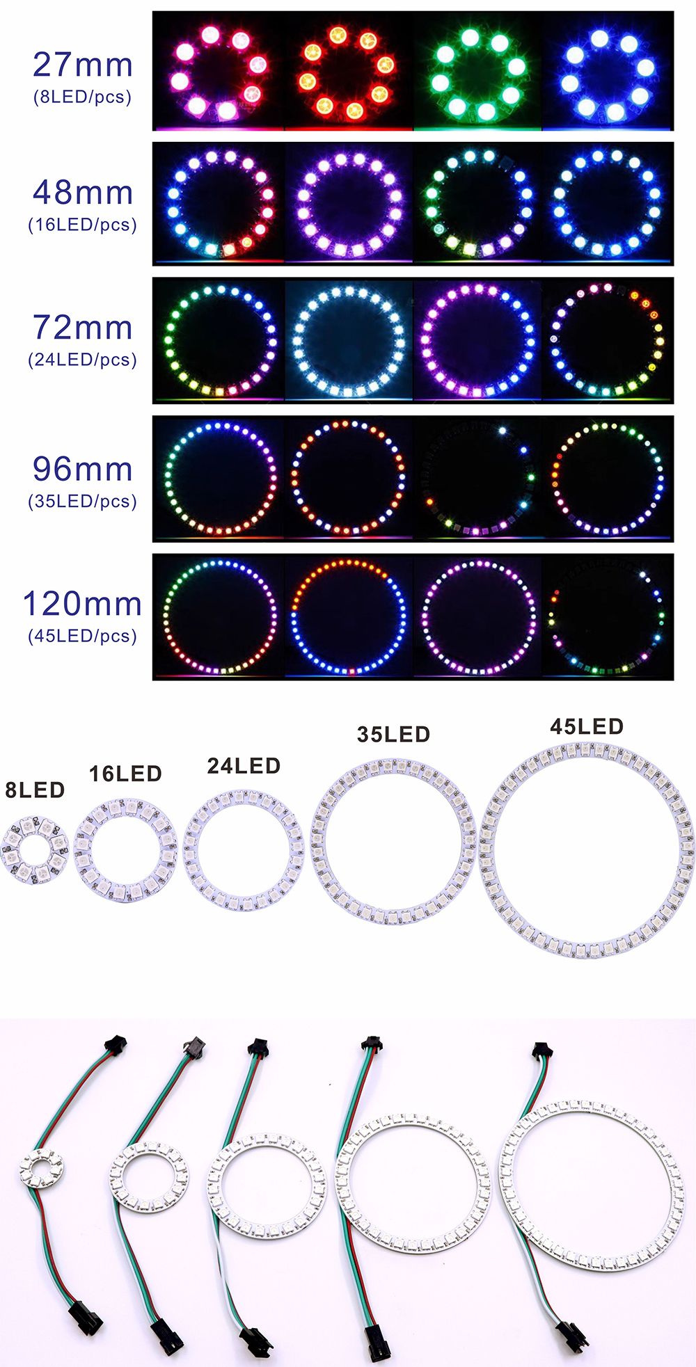 DC5V WS2812B Pixel Ring LED Panel Light Individual 8/16/24/35/45/128 LED Addressable WS2812 IC 5050 RGB LED Ring Module