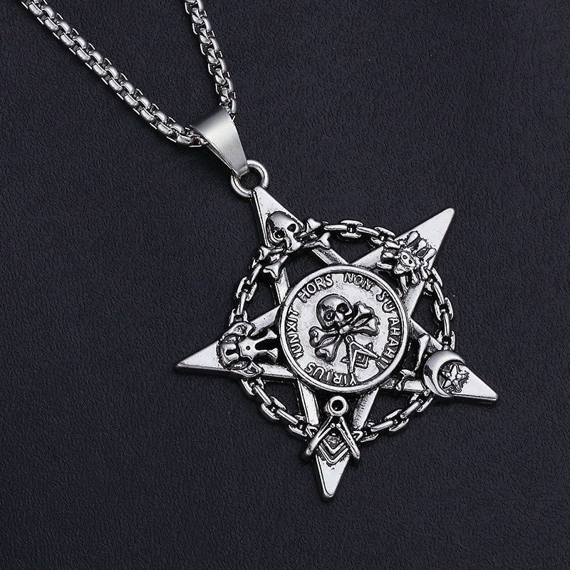 Mask Necklace Spearhead Cross Pendant Fashion Charm Sun Compass Skeleton Pentagram Sweater Chain Jewelry For Men Women Gifts