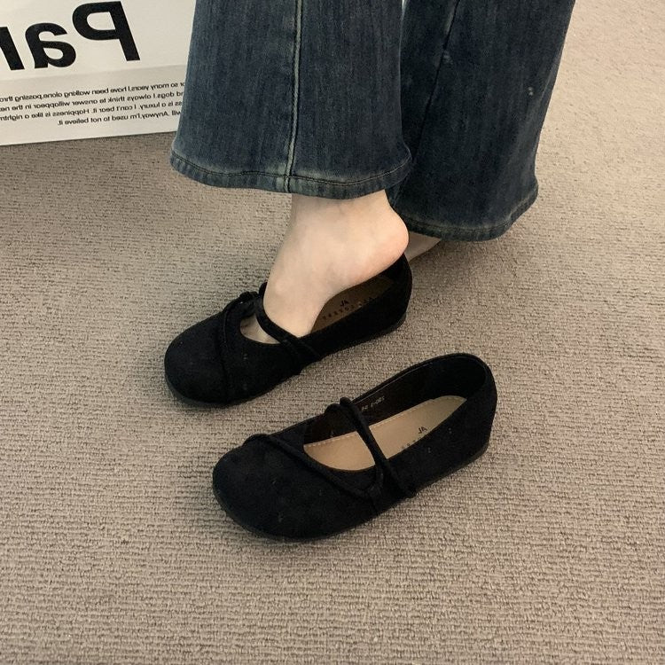 Women's Elegant Brown Mary Jane Flats French-Style Suede Loafers Spring/Autumn Collection Flat Shoes for Casual Wear