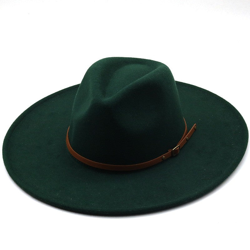 9.5cm Wide Brim Fedora Hats with Brown Belt Autumn Winter Women Party Top Hat Men Jazz Retro Cowboy Felt Cap Panama Sun Hat