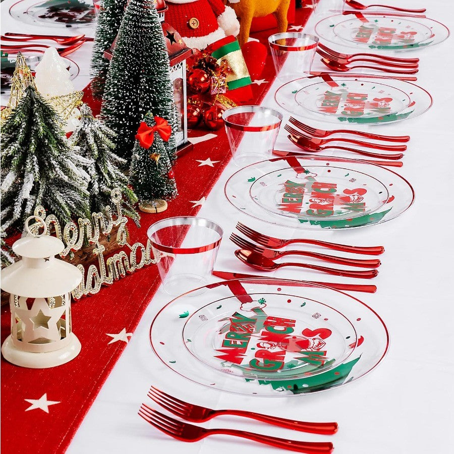 210Pcs Clear Green Monster Plastic Plates Disposable Christmas Dinnerware Set Include 30 Dinner Plates30 Dessert Platos 30 Fork