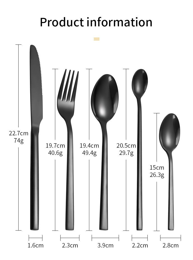 Western Tableware Black Dinnerware Set 6 Pieces Cutlery Set Stainless Steel Knife Fork IceTea Spoon Party Classic Silverware Set