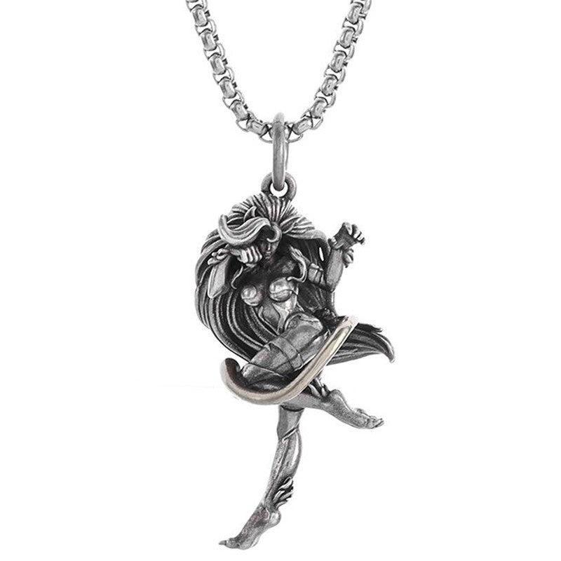 Silver-Plated Anime Mecha Beautiful Girl Girl Pendant Necklace Men and Women Hip-Hop Rock Punk Trendy Jewelry Gift