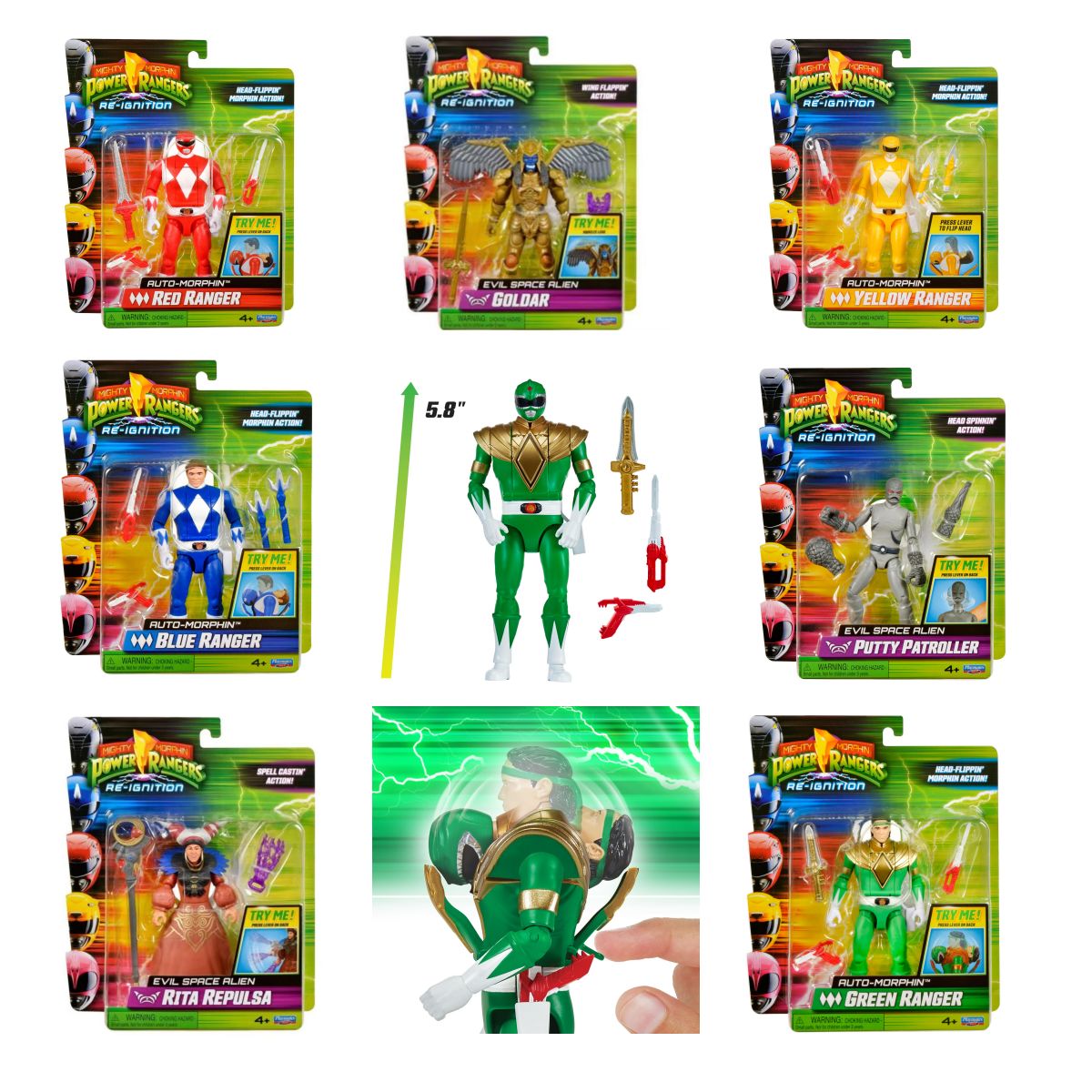 Anime Mighty Morphin Power Rangers Red Ranger Action Figure Green Ranger Model Doll Toy Collect Ornaments Kids Gifts