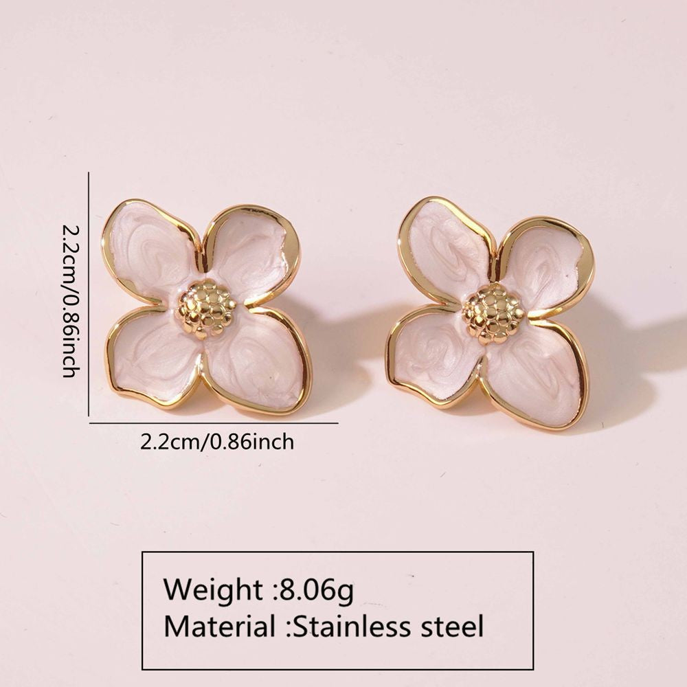 Stainless Steel Hibiscus Flower Stud Earrings for Women Girls Vintage Romantic Earrings Trendy Elegant Party Jewelry Gifts