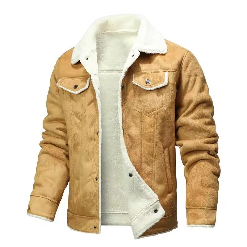 Winter Men's Suede Leather Coat High Quality Thick Fleece Warm Leather Jacket Fashion Turn Down Collar Male Loose Casual Coats