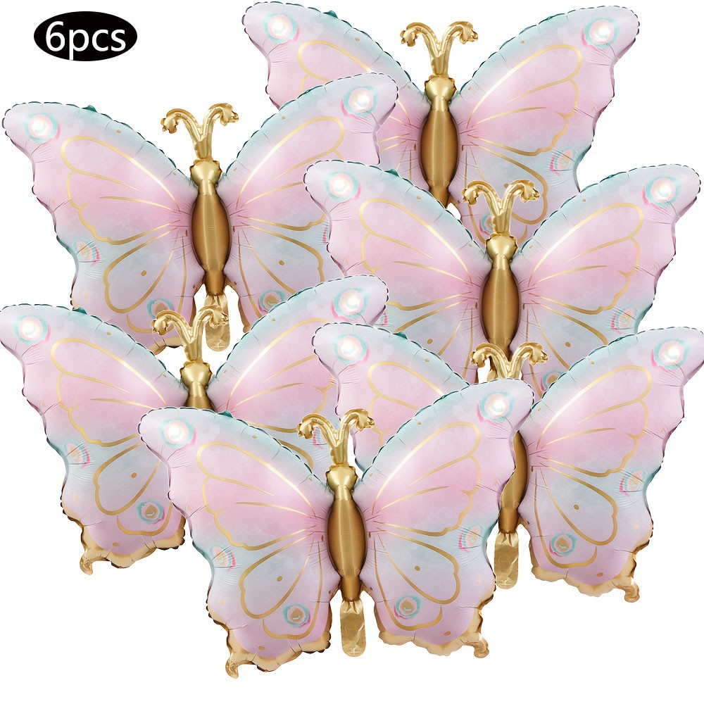 6pcs Colorful Butterfly Foil Balloons Butterfly Themed Balloons Girls Birthday Party Wedding Baby Shower Decoration Gifts